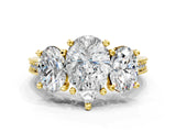 Yellow gold Three-Stone Pear Diamond Milgrain Pave Band with Prong Setting