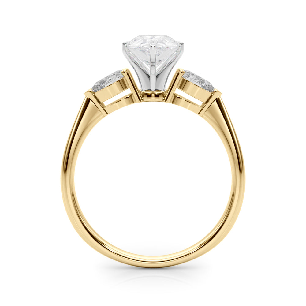 Yellow gold Three-Stone Pear Diamond Ring with Pear Side Stones on a Platinum Band with Four-Prong Setting 2