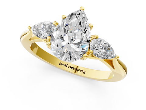 Yellow gold Three-Stone Pear Diamond Solitaire Ring with Pear Side Stones and Four-Prong Setting_71