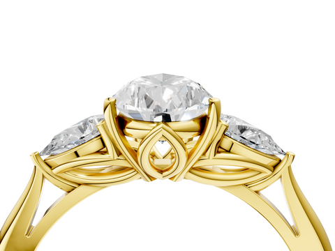 Yellow gold Three-Stone Pear Diamond Solitaire Ring with Pear Side Stones and Four-Prong Setting_74