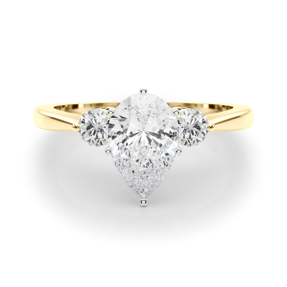 Yellow gold Three-Stone Pear Solitaire Ring with Tapered Band and Six-Prong Setting 1