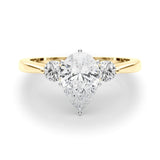 Yellow gold Three-Stone Pear Solitaire Ring with Tapered Band and Six-Prong Setting 1