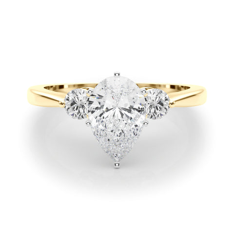 Yellow gold Three-Stone Pear Solitaire Ring with Tapered Band and Six-Prong Setting 1