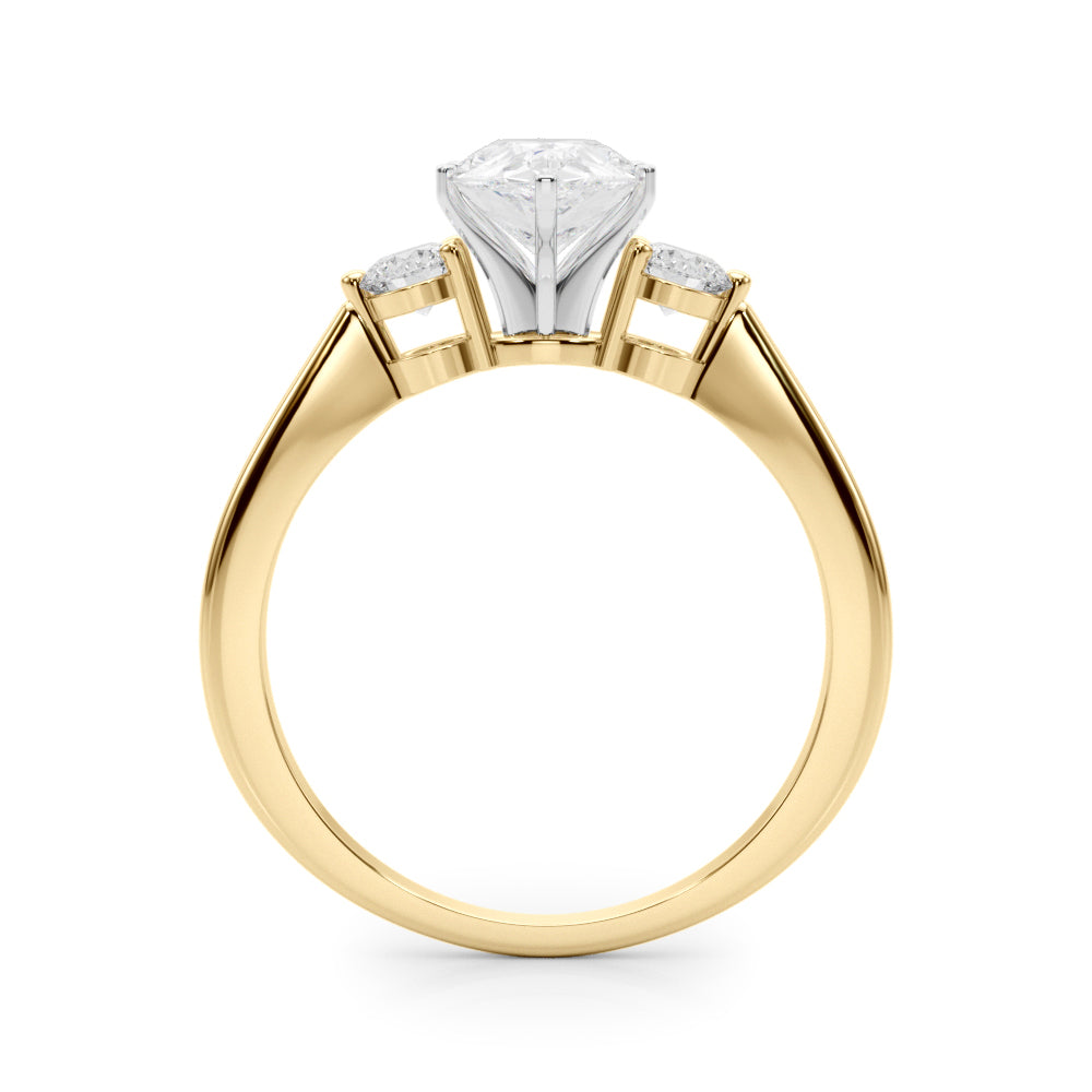 Yellow gold Three-Stone Pear Solitaire Ring with Tapered Band and Six-Prong Setting 2