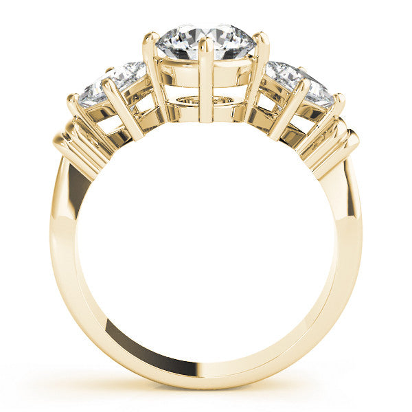 Yellow gold Three-Stone Pear and Princess Cut Diamond Ring with Channel Band and Four-Prong Setting 1