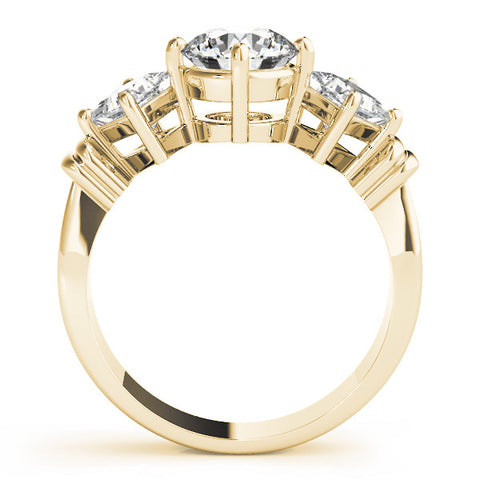 Yellow gold Three-Stone Pear and Princess Cut Diamond Ring with Channel Band and Four-Prong Setting 1