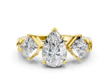 Yellow gold Three-Stone Pear and Princess Cut Diamond Ring with Channel Band and Four-Prong Setting_28