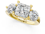 Yellow gold Three-Stone Princess Brilliant Cut Solitaire Ring with Prong Setting on a Classic Band 1