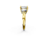 Yellow gold Three-Stone Princess Brilliant Cut Solitaire Ring with Prong Setting on a Classic Band 2