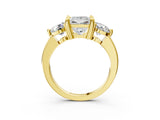 Yellow gold Three-Stone Princess Brilliant Cut Solitaire Ring with Prong Setting on a Classic Band 3