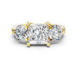 Yellow gold Three-Stone Princess Brilliant Cut Solitaire Ring with Prong Setting on a Classic Band