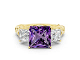 Yellow gold Three-Stone Princess Cut Amethyst Braided Band Ring with Four-Prong Setting_12