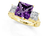 Yellow gold Three-Stone Princess Cut Amethyst Braided Band Ring with Four-Prong Setting_13