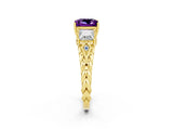 Yellow gold Three-Stone Princess Cut Amethyst Braided Band Ring with Four-Prong Setting_14