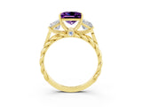 Yellow gold Three-Stone Princess Cut Amethyst Braided Band Ring with Four-Prong Setting_15