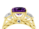Yellow gold Three-Stone Princess Cut Amethyst Braided Band Ring with Four-Prong Setting_16