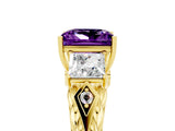 Yellow gold Three-Stone Princess Cut Amethyst Braided Band Ring with Four-Prong Setting_17