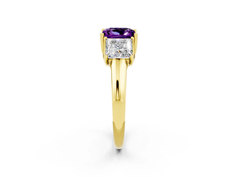 Yellow gold Three-Stone Princess Cut Amethyst Engagement Ring with Prong Setting_2