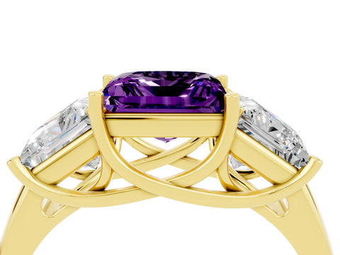 Yellow gold Three-Stone Princess Cut Amethyst Engagement Ring with Prong Setting_4