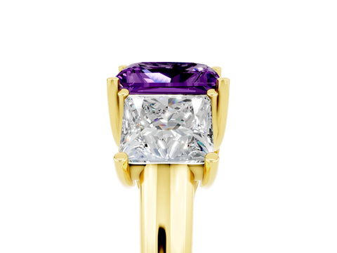 Yellow gold Three-Stone Princess Cut Amethyst Engagement Ring with Prong Setting_5
