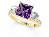 Yellow gold Three-Stone Princess Cut Amethyst Pavé Band with Four-Prong Setting_1
