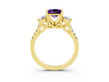 Yellow gold Three-Stone Princess Cut Amethyst Pavé Band with Four-Prong Setting_3