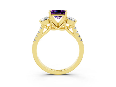 Yellow gold Three-Stone Princess Cut Amethyst Pavé Band with Four-Prong Setting_3