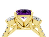 Yellow gold Three-Stone Princess Cut Amethyst Pavé Band with Four-Prong Setting_4