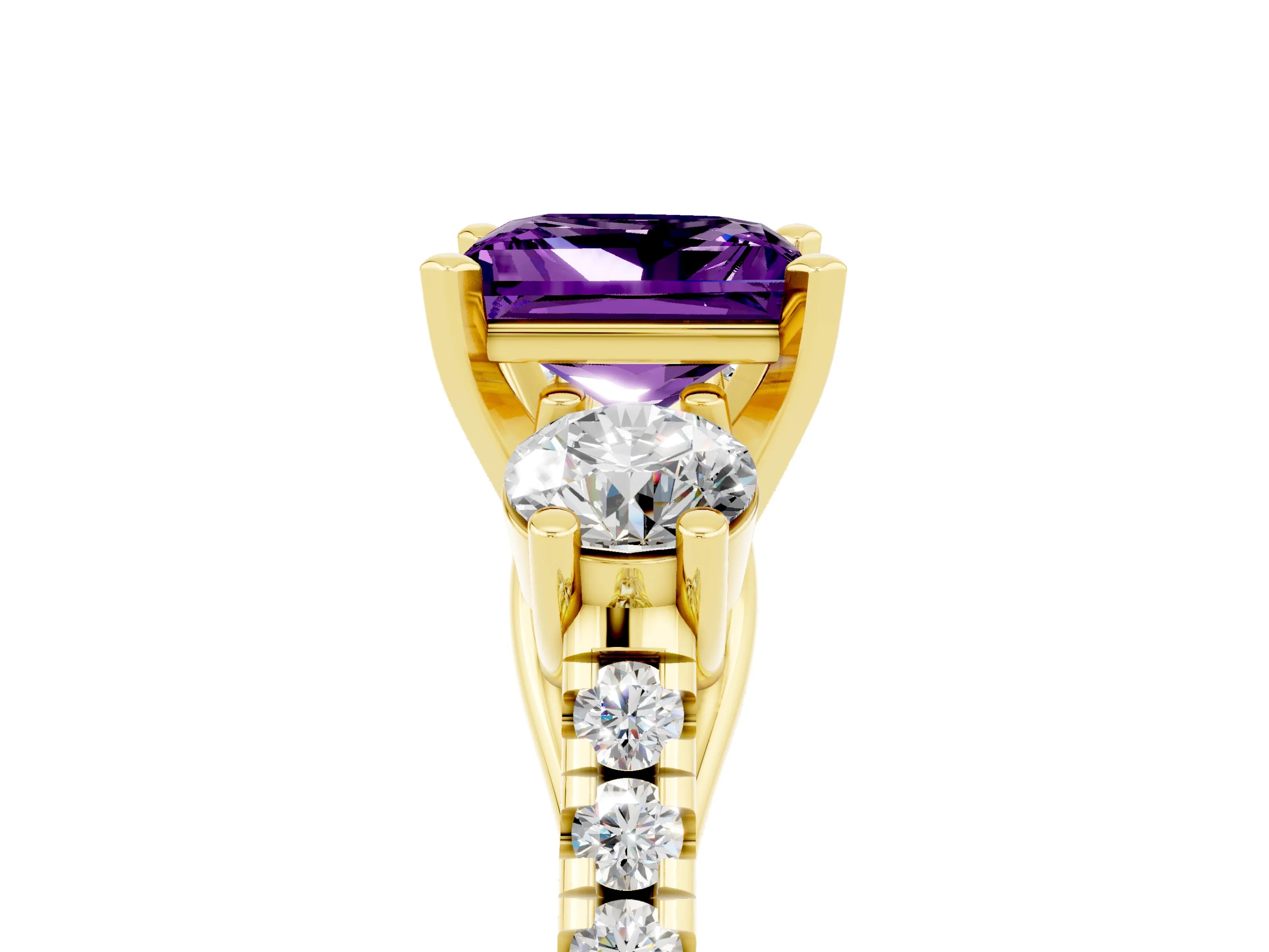 Yellow gold Three-Stone Princess Cut Amethyst Pavé Band with Four-Prong Setting_5