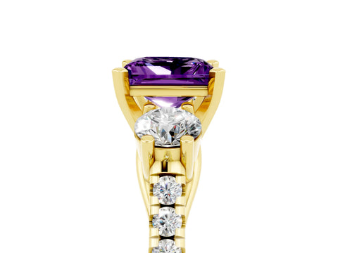 Yellow gold Three-Stone Princess Cut Amethyst Pavé Band with Four-Prong Setting_5
