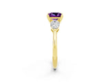 Yellow gold Three-Stone Princess Cut Amethyst Ring with Pear Side Stones and Four-Prong Setting_2