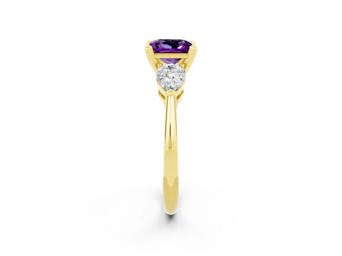 Yellow gold Three-Stone Princess Cut Amethyst Ring with Pear Side Stones and Four-Prong Setting_2