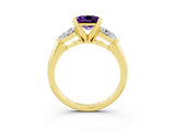 Yellow gold Three-Stone Princess Cut Amethyst Ring with Pear Side Stones and Four-Prong Setting_3
