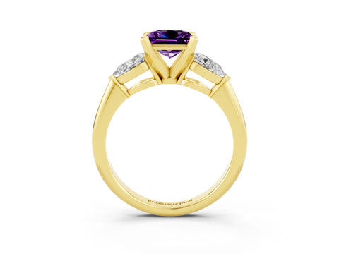 Yellow gold Three-Stone Princess Cut Amethyst Ring with Pear Side Stones and Four-Prong Setting_3