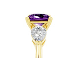 Yellow gold Three-Stone Princess Cut Amethyst Ring with Pear Side Stones and Four-Prong Setting_5