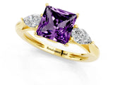 Yellow gold Three-Stone Princess Cut Amethyst Ring with Pear  Side Stones in Four-Prong Setting_13