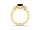 Yellow gold Three-Stone Princess Cut Amethyst Ring with Pear  Side Stones in Four-Prong Setting_15