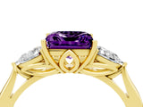 Yellow gold Three-Stone Princess Cut Amethyst Ring with Pear  Side Stones in Four-Prong Setting_16