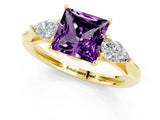 Yellow gold Three-Stone Princess Cut Amethyst Ring with Pear  Side Stones in Four-Prong Setting_37