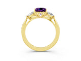 Yellow gold Three-Stone Princess Cut Amethyst Ring with Pear  Side Stones in Four-Prong Setting_39