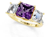 Yellow gold Three-Stone Princess Cut Amethyst Ring with Round  Pavé Band and Prong Setting_13