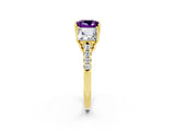 Yellow gold Three-Stone Princess Cut Amethyst Ring with Round  Pavé Band and Prong Setting_14