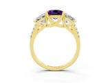 Yellow gold Three-Stone Princess Cut Amethyst Ring with Round  Pavé Band and Prong Setting_15