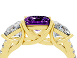 Yellow gold Three-Stone Princess Cut Amethyst Ring with Round  Pavé Band and Prong Setting_16