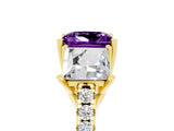 Yellow gold Three-Stone Princess Cut Amethyst Ring with Round  Pavé Band and Prong Setting_17