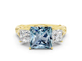 Yellow gold Three-Stone Princess Cut Aquamarine Braided Band Ring with Four-Prong Setting_12