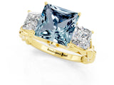 Yellow gold Three-Stone Princess Cut Aquamarine Braided Band Ring with Four-Prong Setting_13