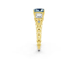 Yellow gold Three-Stone Princess Cut Aquamarine Braided Band Ring with Four-Prong Setting_14