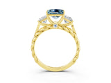 Yellow gold Three-Stone Princess Cut Aquamarine Braided Band Ring with Four-Prong Setting_15
