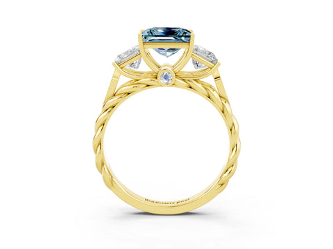 Yellow gold Three-Stone Princess Cut Aquamarine Braided Band Ring with Four-Prong Setting_15